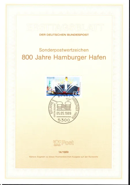 BRD, Deutschland, FDC, Nr. 14/1989,"800 Jahre Hamburger Hafen"