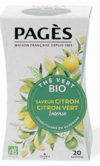 *Lot de 3*  PAGES Thé vert bio saveur citron vert (20 sachets x 3)