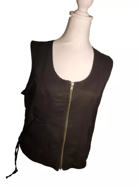 Daniel Smart  Womens Motorcycle Biker Laced Black Denim Vest Conceal Carry Sz L