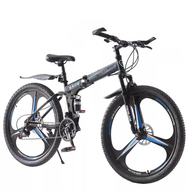 Folding Mountain Bike 27.5 Inch Wheels 21 Speed Full Suspension Bicycle for Mens