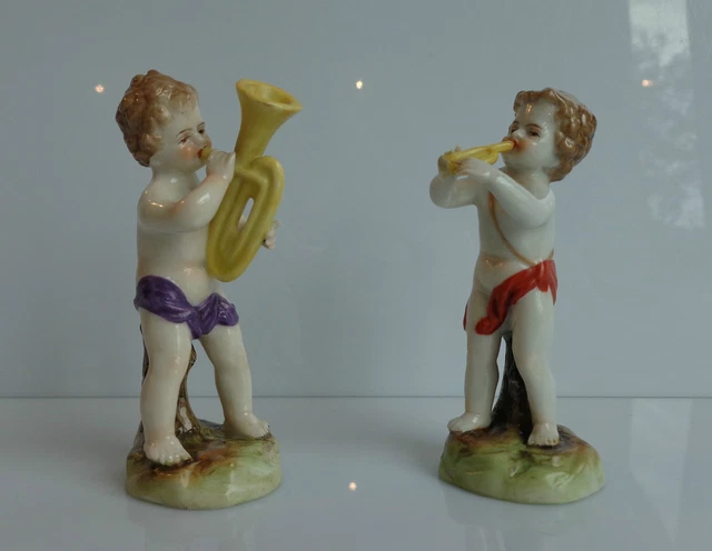 SAXE  milieu XIX° 2 puttis musiciens   marque Muller Volkstedt 8.5 cm