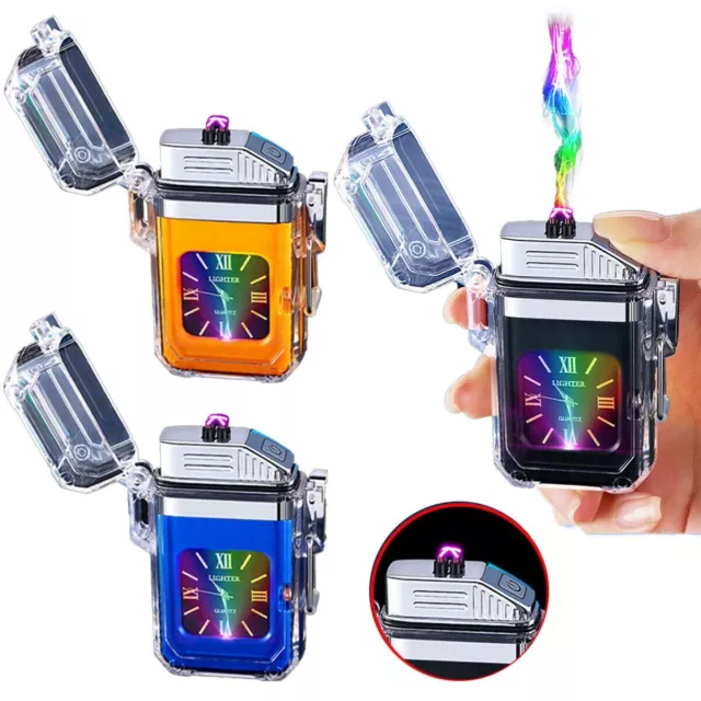 Clock Electric Plasma Rechargeable Flameless Arc Lighter USB Double Touch Sensor