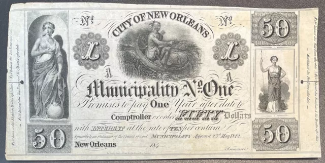 Fifty Dollars - New Orleans Municipality No. 1 - 1842 Obsolete Currency #59204