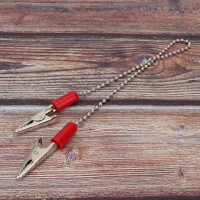 (Red)5x Dental Bib Clip Napkin Holder With Flexible Steel Ball Chain DGD
