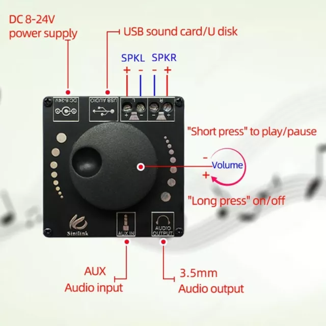 Placa amplificadora digital de potencia estéreo 20Wx2 Bluetooth 5.0 AMP 12V 24V 3.5 mm AUXILIAR 3