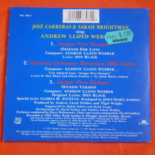 JOSÉ CARRERAS & Sarah Brightman – Friends for Life CD Music Single. Pop ...