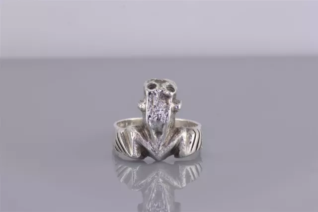 Vintage Taxco Sterling Silver Solid Carved Frog Solid Band Ring Mex 925 Sz: 7.5
