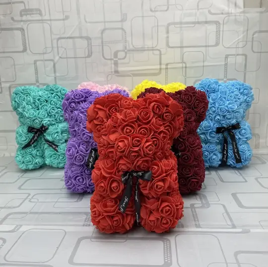 25CM Artificial Rose Teddy Bear Gift For Her Flowers - 4 colours available