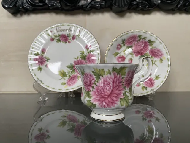 Vintage Royal Albert Blume des Monats Serie November Chrysantheme - Trio