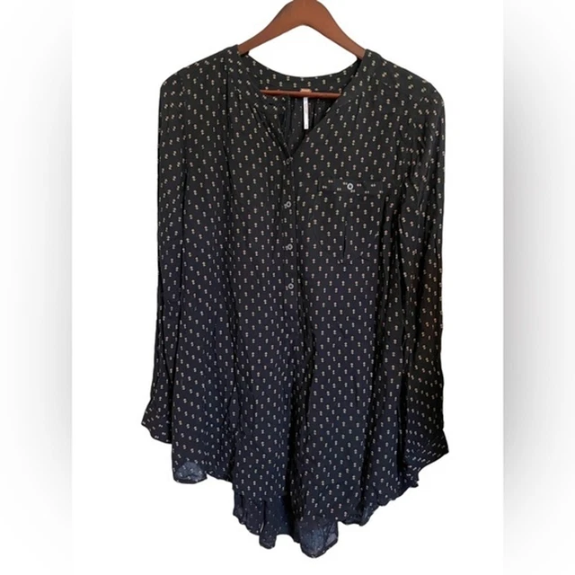 FREE PEOPLE Black Henley Tunic Size Medium EUC $108 MSRP