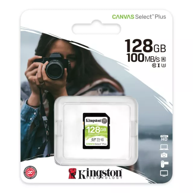 Tarjeta SD 128GB de Memoria Kingston Lona Select Plus U1 UHS-I C10 para Cámara