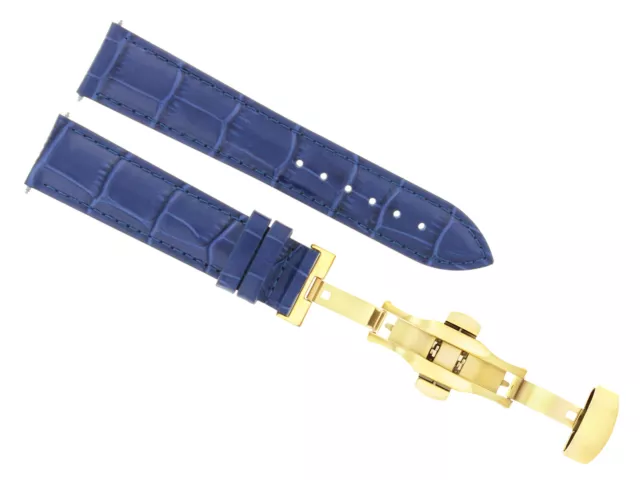 18Mm Leather Band Strap Deployment Buckle Clasp Bracelet For Rolex Blue Gold