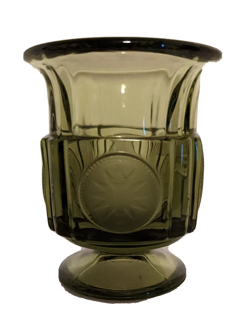 Fostoria Olive Green Heavy Glass COIN Footed Cigarette Urn, Match or Toothpick