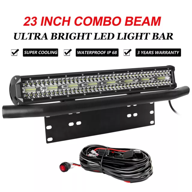 23 Inch Tri Row LED Light Bar Spot Flood Beam Offroad Truck Driving + Wiring Kit