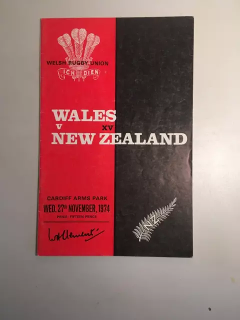 Welsh Rugby Union Programme - Wales v New Zealand XV 27 Nov 1974