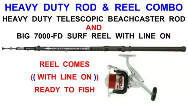 FLADEN HEAVY DUTY Telescopic Beachcaster Rod+Big 70Fd Surf Reel+