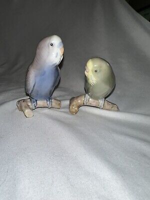 PAIR Bing & Grondahl Parakeet Birds on Branch Porcelain Figurines 2210 & 2341