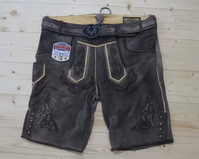 kurze Trachten Lederhose in grau  mit Gürtel 48-64 Büffel Leder neu C371