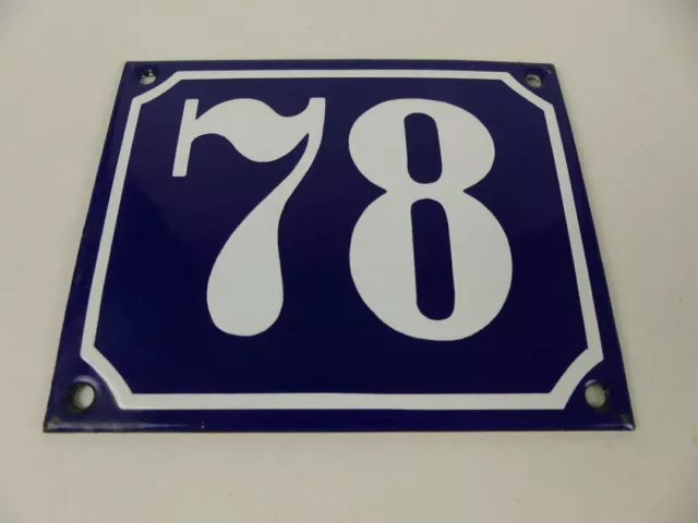 altes Email Hausnummer Schild Nr. 78 Emailschild gewölbt 12 x 10 cm in blau