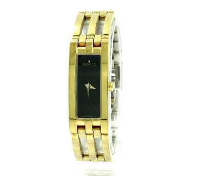 Ladies MOVADO ESPERANZA 88 H5 1400 Rectangular Black 18k Gold Plate Quartz Watch
