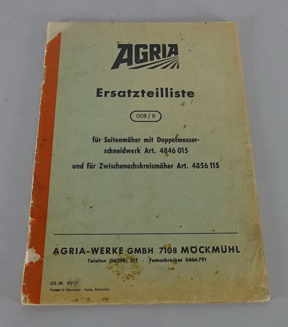 PARTS CATALOGUE / spare parts list Agria side mower with double knife ...