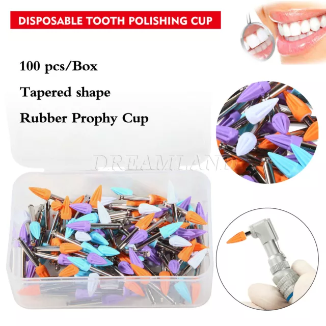 100pc Dental Prophy Rubber Polishing Cup Polisher Teeth Tapered Mixed Color New