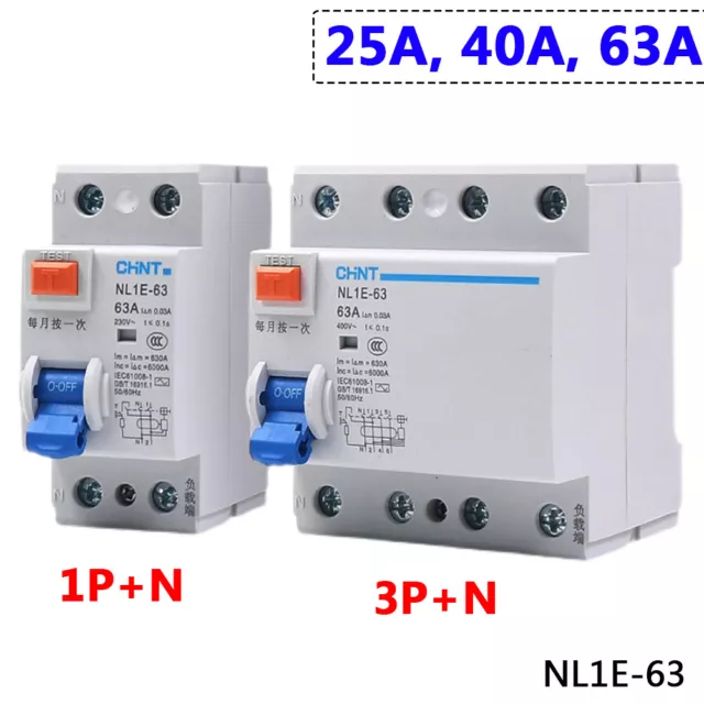 1P+N 3P+N 25A 40A 63A Residual Current Circuit Breaker 30mA RCD RCCB MCB NL1E-63