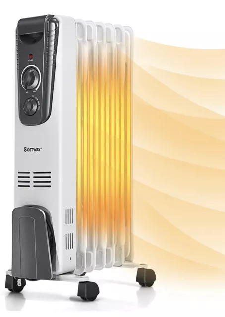 Costway 1500W Oil Filled Portable Radiator Space Heater White