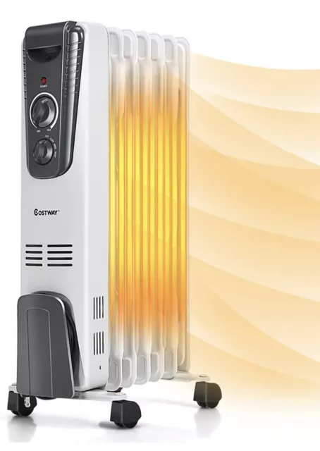 Costway 1500W Oil Filled Portable Radiator Space Heater White Costway 1500W Oil Filled Portable Radiator Space Heater White
