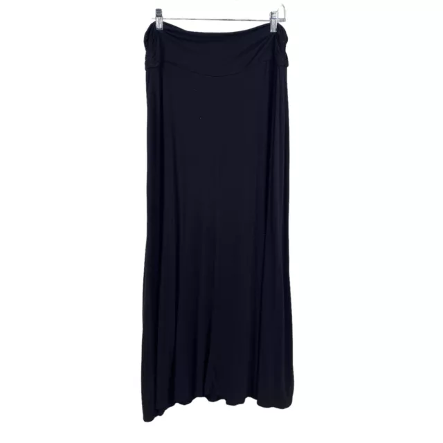 Merona Womens Knit Maxi Skirt Size XL Black Ruched Waist Slit Stretchy 3