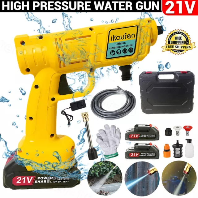 Cordless High Pressure Car Washer Water Gun Electric Spray Cleaner +2 Battery