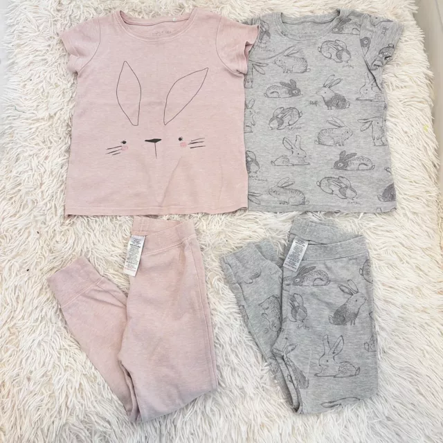 2x Next Girls Cute Pink Grey Cotton Pyjamas Age 3-4 104cm Rabbit Soft