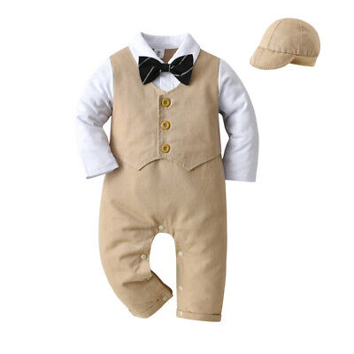 3-24M Baby Boy Jumpsuit Children's Long Sleeves Tuxedo Formal Party Wedding Suit