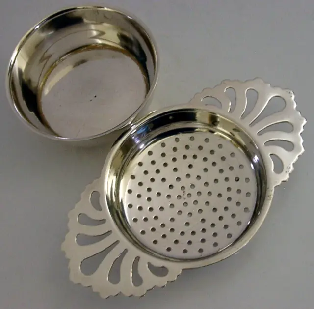 Mint English Sterling Silver Tea Strainer And Drip Bowl Stand 1971