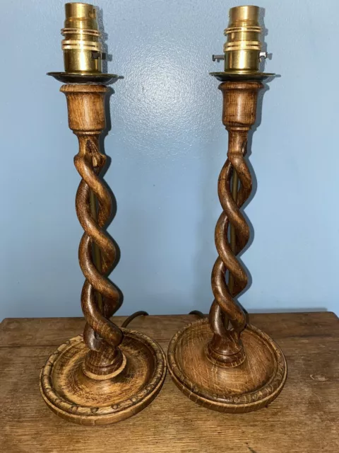 ￼ A Pair Of Lovely Open Barley Twist Table Lamp Converted From Candle Holders