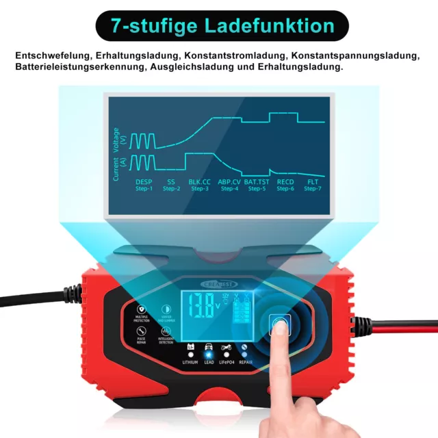 Auto Batterieladegerät Impuls Reparatur 24V 12V Motorrad Lithium LiFePO4 AGM GEL