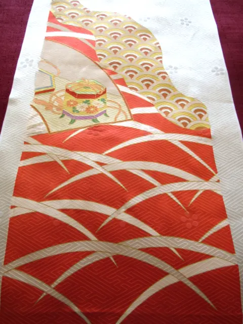 53"x15" Luxurious Artist Furisode Kimono Fabric Made in Japan 100% Silk E2