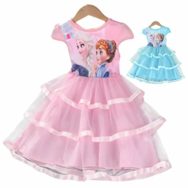 Kinder Mädchen Elsa Prinzessin Tüll Tutu Kleid Partykleid Geburtstag Swing Kleid