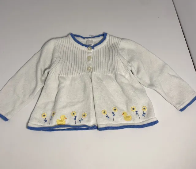 Carter’s Girls Vtg Sz 6M White, Blue & Yellow Knit Little Duckie Duck Sweater