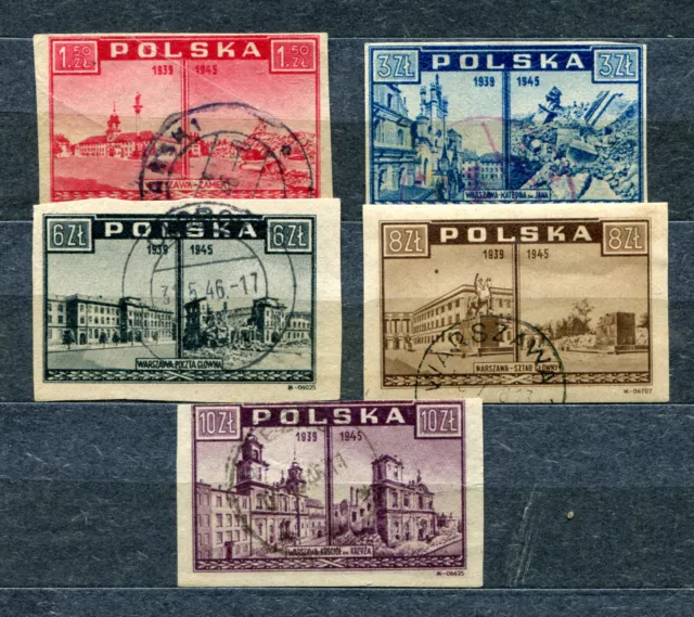 Briefmarken, Polen, Polska, Warschau 1939-1945, Fi. 380-81, 383-85, 1945, gest