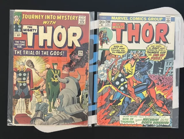 2 Comic Book Lot, The Mighty Thor Marvel Comics #116 & #208, printed 1965, 1973