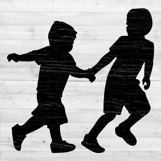 Two Boys Running Cut out, Wood plaque sign, Home decor, Craft supplies