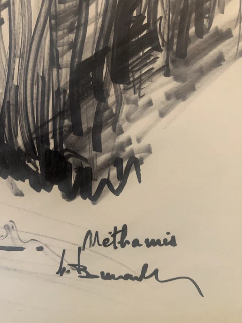 DESSIN ORIGINAL ENCRE école française XX° PAYSAGE signé M. Debrié