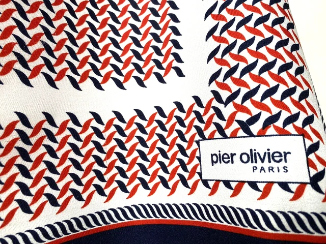 Foulard Carré Vintage PIER OLIVIER PARIS - Rouge & Blanc - 88 X 88 Cm - Made In Italy - Occasion Très Bon état