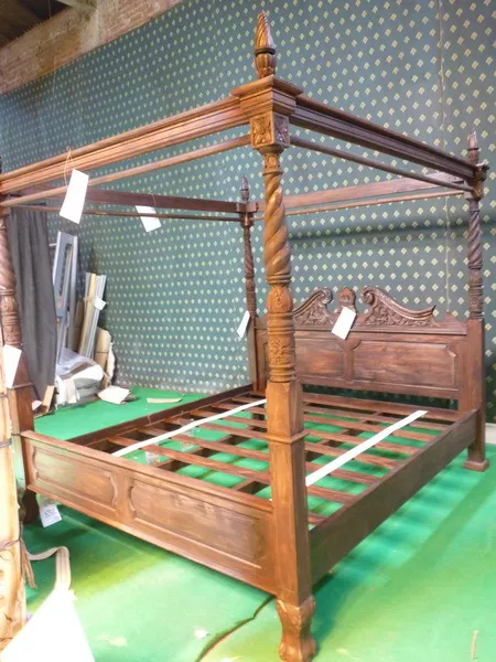 USA KING size  Antique  MAHOGANY  Queen Anne reproduction Four poster canopy Bed