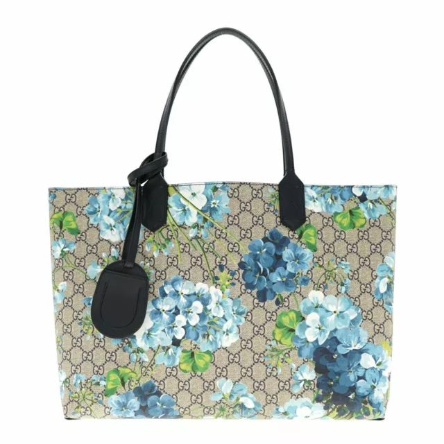 Gucci LARGE GG Blooms Reversible Midnight Blue/Flower Canvas/Leather Tote 546317
