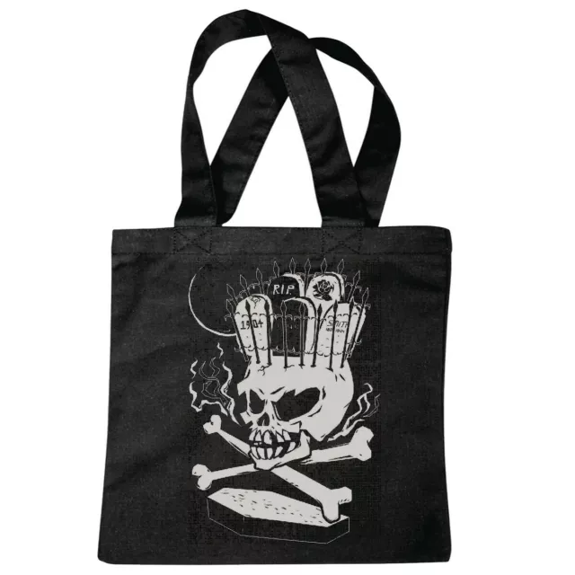 Tasche Beutel Baumwolltasche SKULL MIT KRONE UND SARG SKULL BIKERSHIRT GOTHIC Ba