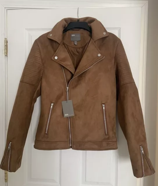 NWT Men's ASOS DESIGN Faux Suede Biker Moto Jacket in Tan Brown, Size S 3