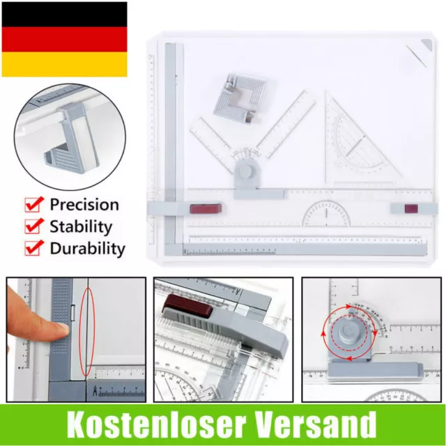 Zeichenplatte A3 Profi Zeichenbrett Set mit Schnell Zeichendreieck Tischset