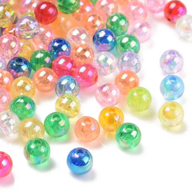 500pcs Transparent Tiny Acrylic Round Spacer Beads 8mm Random Mixed AB Colors